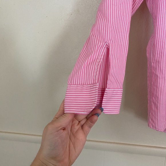 Lauren Ralph Lauren | Pink Striped Button up with 3/4 sleeves - Picture 5 of 6